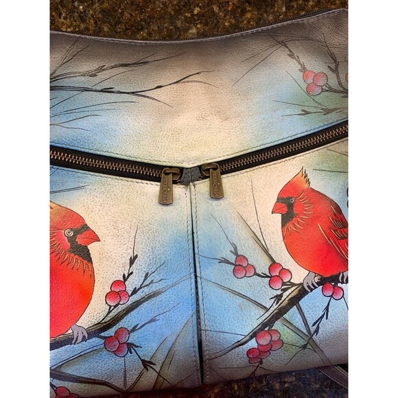 RARE Anuschka Leather Hand Painted "Northern Cardinal" Crossbody Handbag NWT - Picture 10 of 12